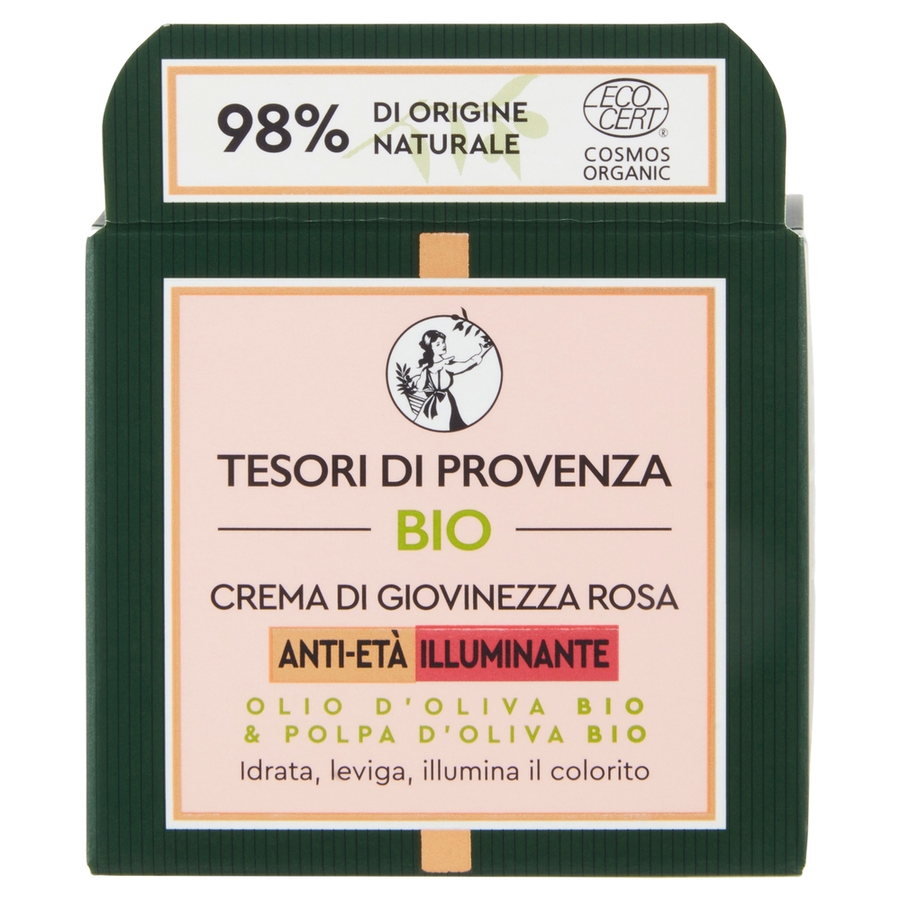 Tesori di Provenza Crema Viso Rosa Bio, Anti-età e Illuminante, 50 ml